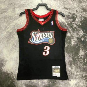 Maillot de Basket #3 Iversion 1997-98 76ers Vintage Noir Imprimé